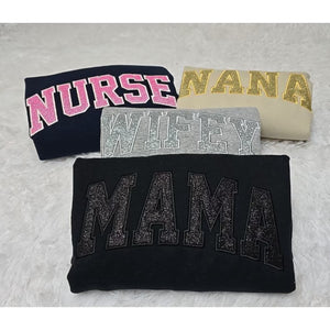 Custom Embroidered Glitter Vinyl MOMMY Sweatshirt with Kid's Names Mother's Day Gift