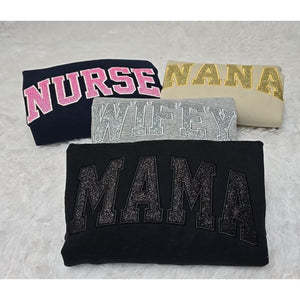 Custom Embroidered Glitter Vinyl MOMMY Sweatshirt with Kid's Names Mother's Day Gift