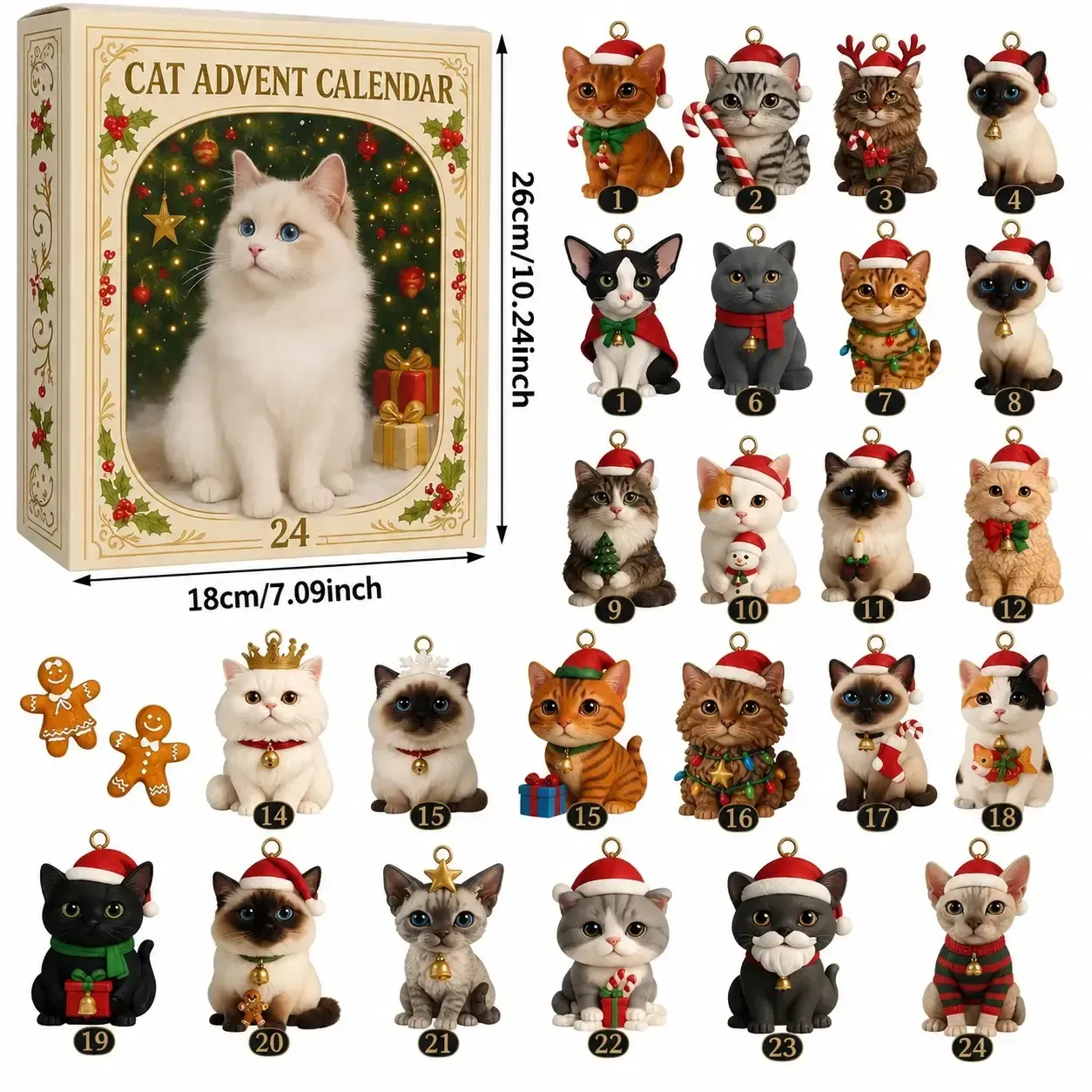 Christmas Cat Ornaments Advent Calendar Set