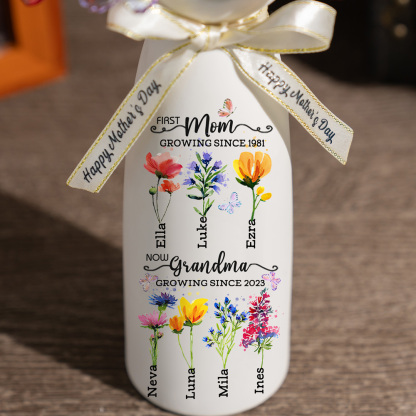 Custom Birth Flower Vase with Glass Flower Mother's Day Gift Keepsake Gift For Mom/Grandma