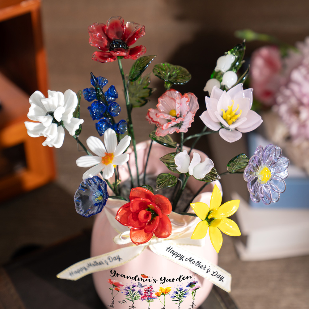 Custom Birth Flower Vase with Glass Flower Spring Decoration Mother's Day Gift