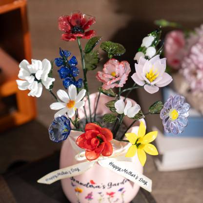 Custom Birth Flower Vase with Glass Flower Spring Decoration Mother's Day Gift