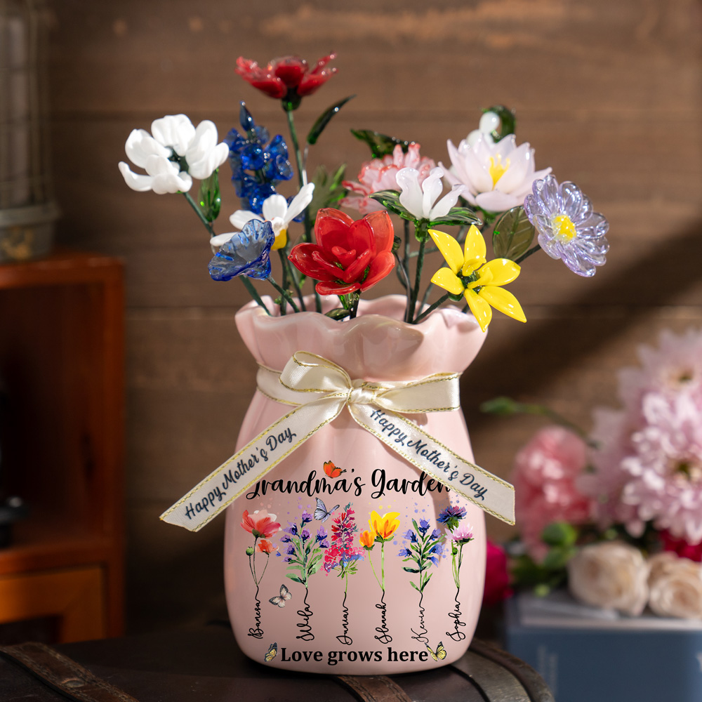 Custom Birth Flower Vase with Glass Flower Spring Decoration Mother's Day Gift