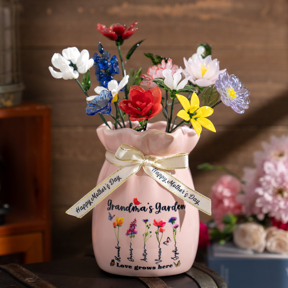 Custom Birth Flower Vase with Glass Flower Spring Decoration Mother's Day Gift