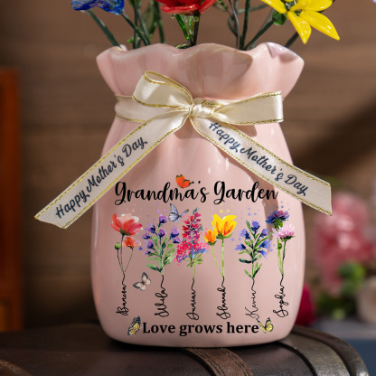 Custom Birth Flower Vase with Glass Flower Spring Decoration Mother's Day Gift