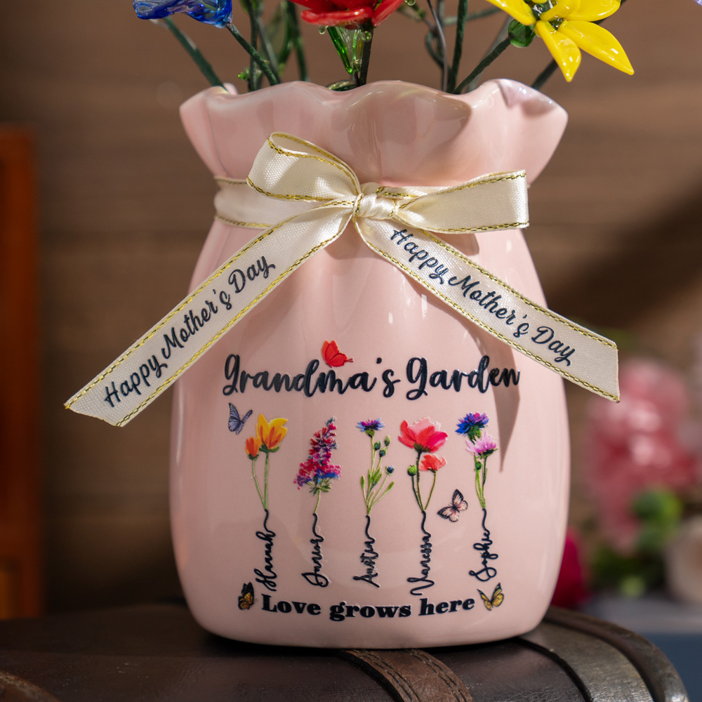 Custom Birth Flower Vase with Glass Flower Spring Decoration Mother's Day Gift
