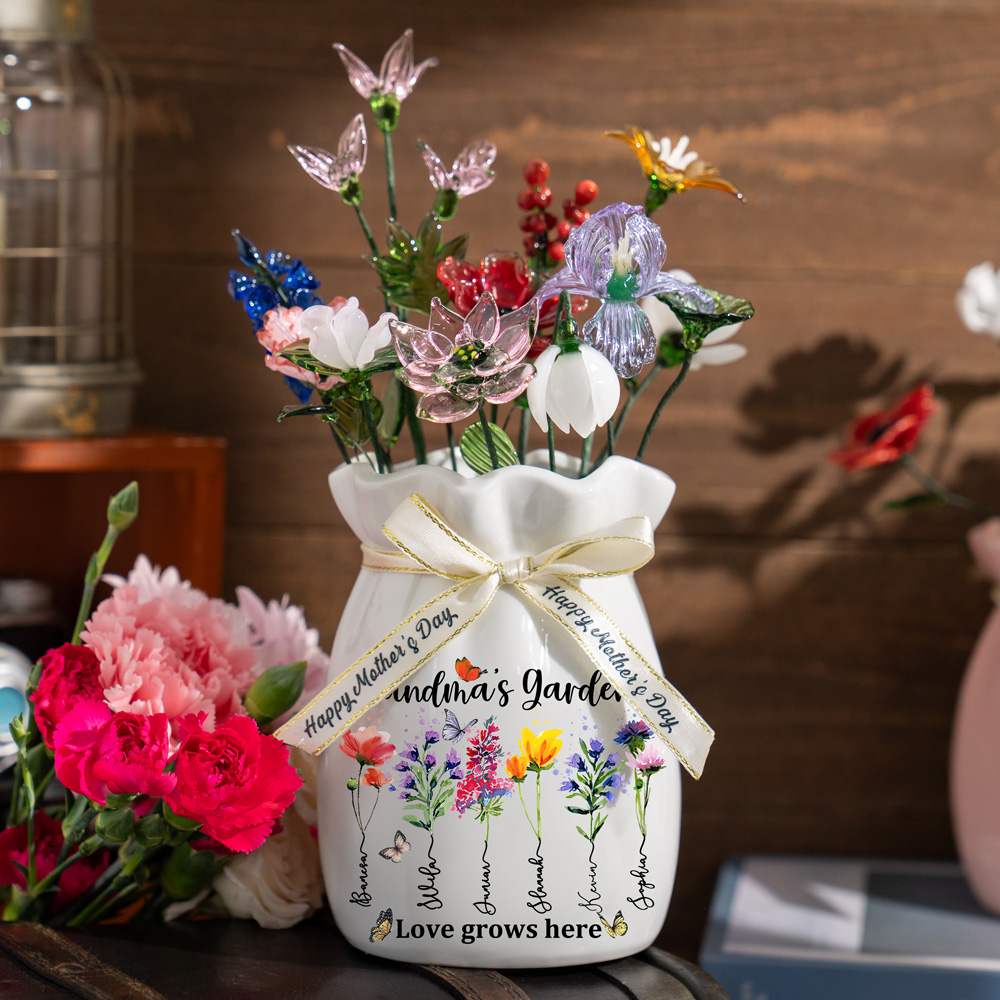 Custom Birth Flower Vase with Kid's Name & Glass Flower Keepsake Gift Mother's Day Gift