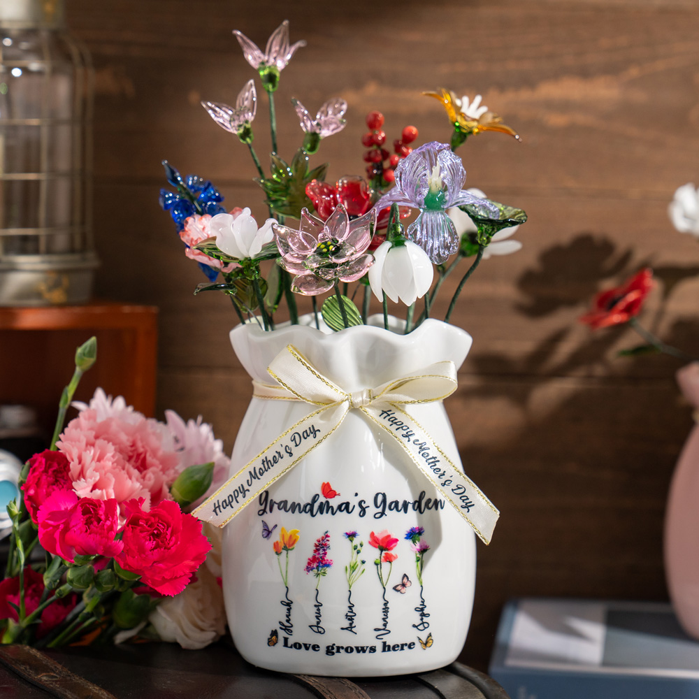 Custom Birth Flower Vase with Glass Flower Spring Decoration Mother's Day Gift