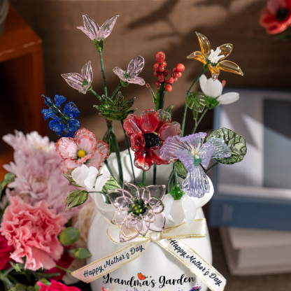 Custom Birth Flower Vase with Glass Flower Spring Decoration Mother's Day Gift