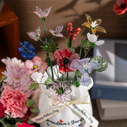 Custom Birth Flower Vase with Glass Flower Spring Decoration Mother's Day Gift