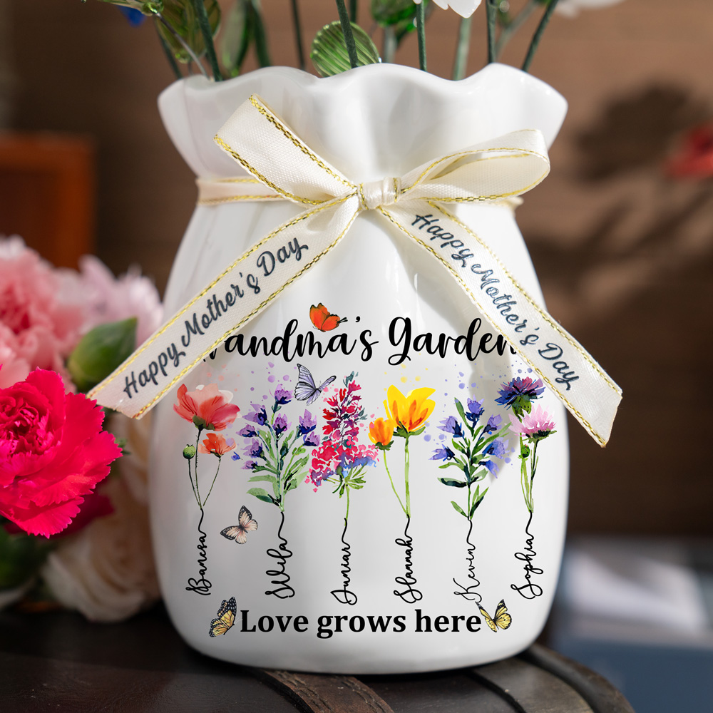 Custom Birth Flower Vase with Glass Flower Spring Decoration Mother's Day Gift
