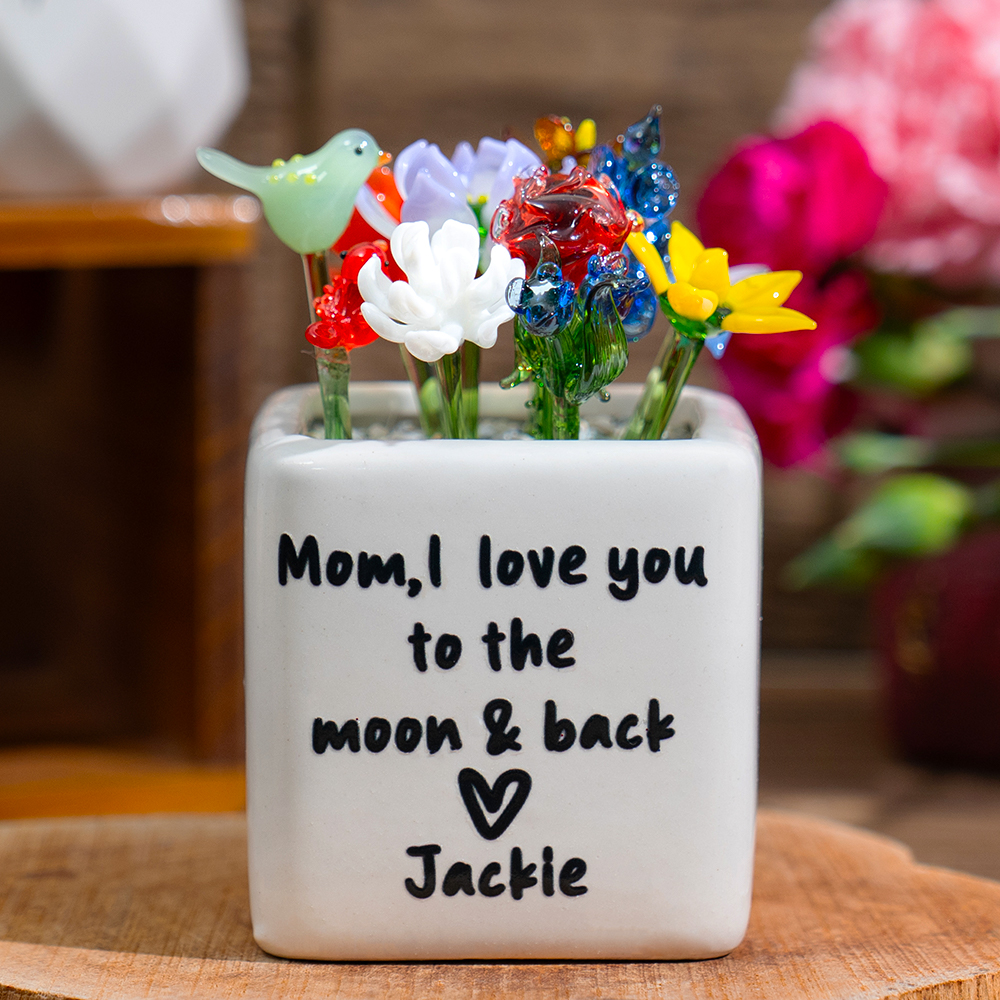 Custom Mini Glass Birth Month Flower with Plant Pot Keepsake Gifts For Mother's Day Gift Ideas