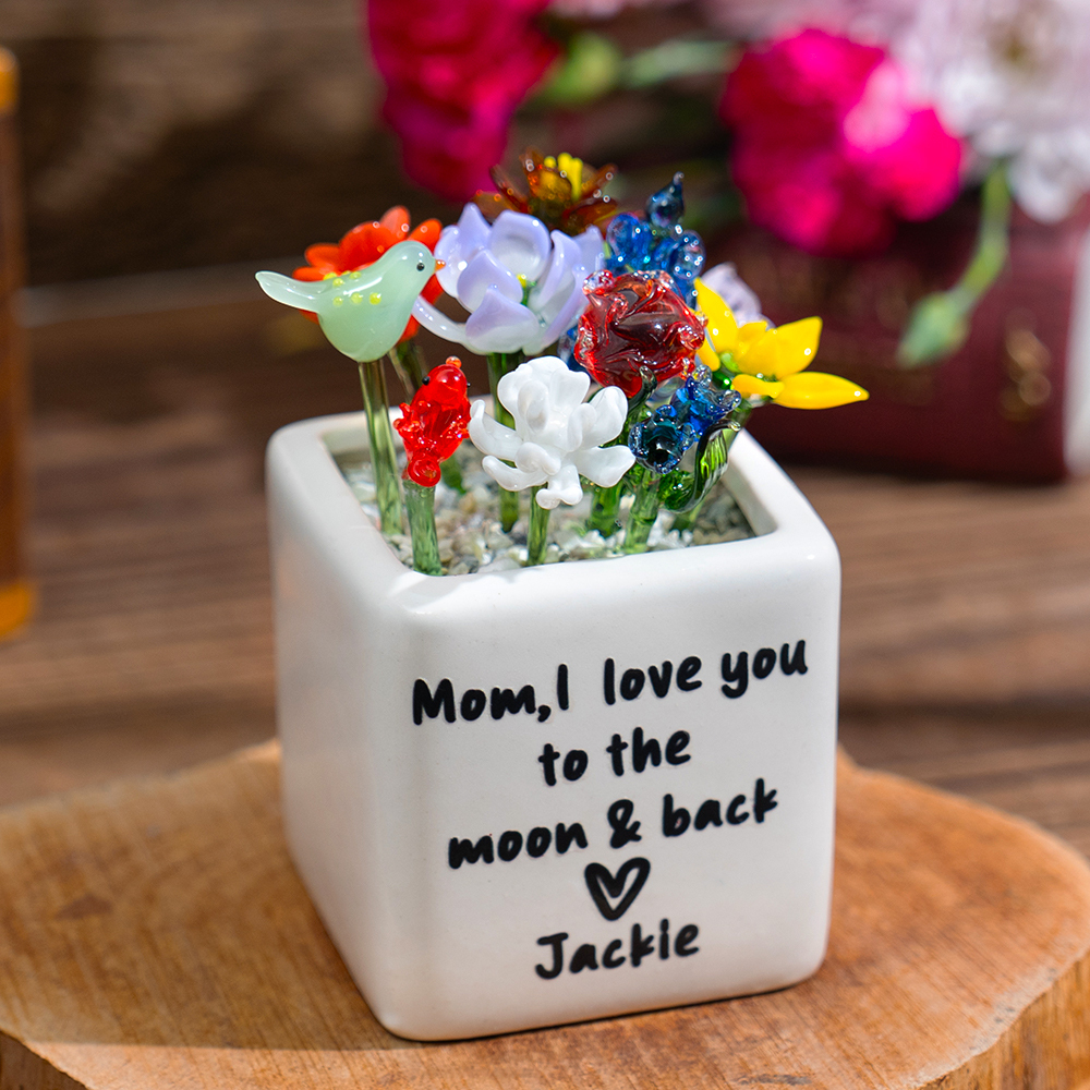 Custom Mini Glass Birth Month Flower with Plant Pot Keepsake Gifts For Mother's Day Gift Ideas