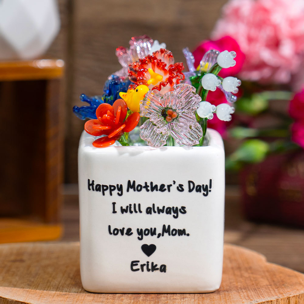 Custom Mini Glass Birth Month Flower with Plant Pot Keepsake Gifts For Mother's Day Gift Ideas