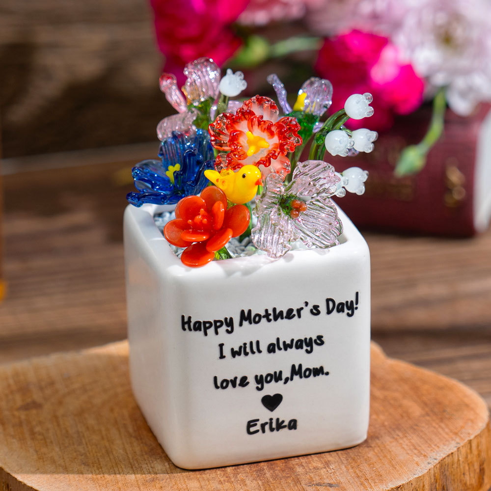 Custom Mini Glass Birth Month Flower with Plant Pot Keepsake Gifts For Mother's Day Gift Ideas