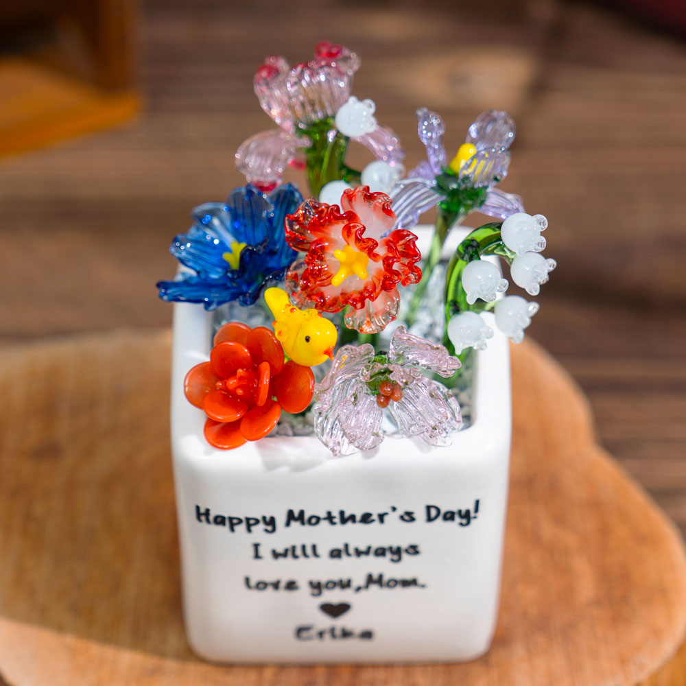 Custom Mini Glass Birth Month Flower with Plant Pot Keepsake Gifts For Mother's Day Gift Ideas