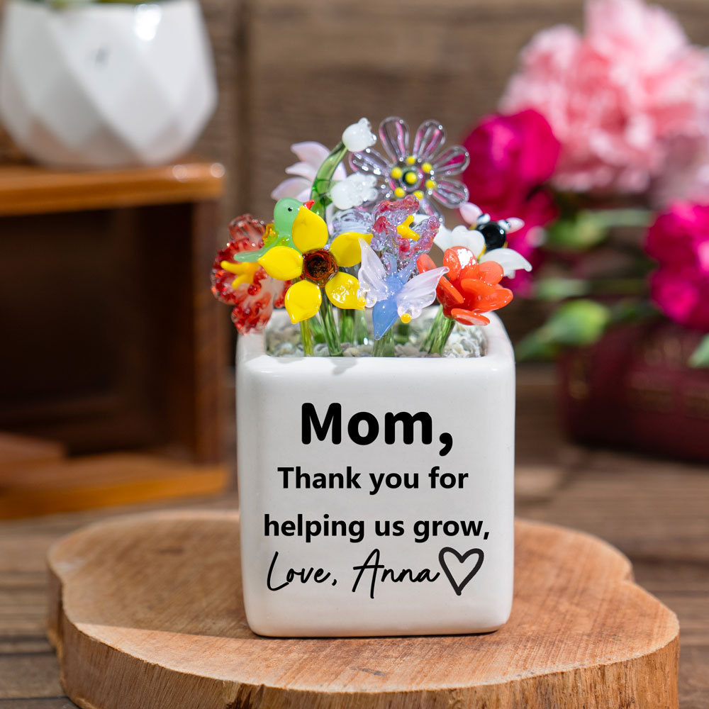 Custom Mini Glass Birth Month Flower with Plant Pot Keepsake Gifts For Mother's Day Gift Ideas