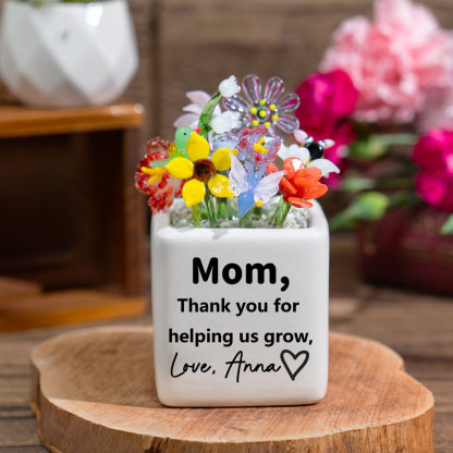 Custom Mini Glass Birth Month Flower with Plant Pot Keepsake Gifts For Mother's Day Gift Ideas