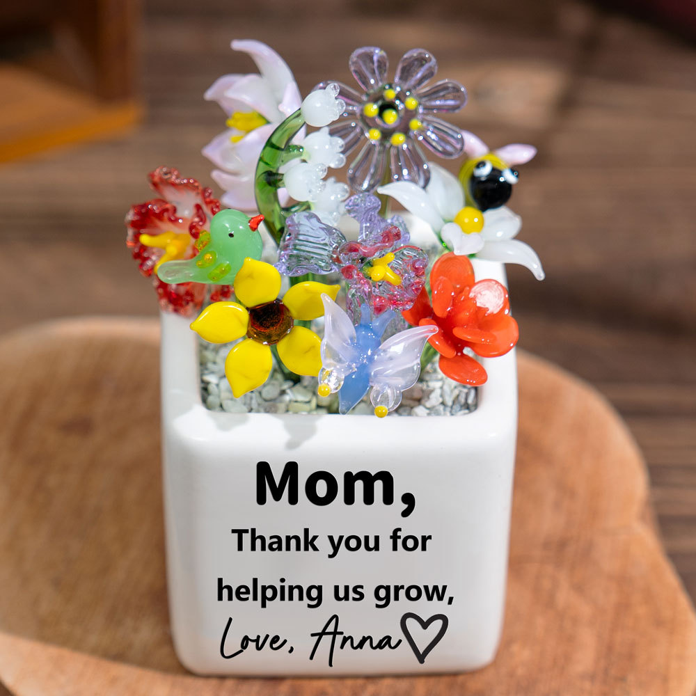 Custom Mini Glass Birth Month Flower with Plant Pot Keepsake Gifts For Mother's Day Gift Ideas