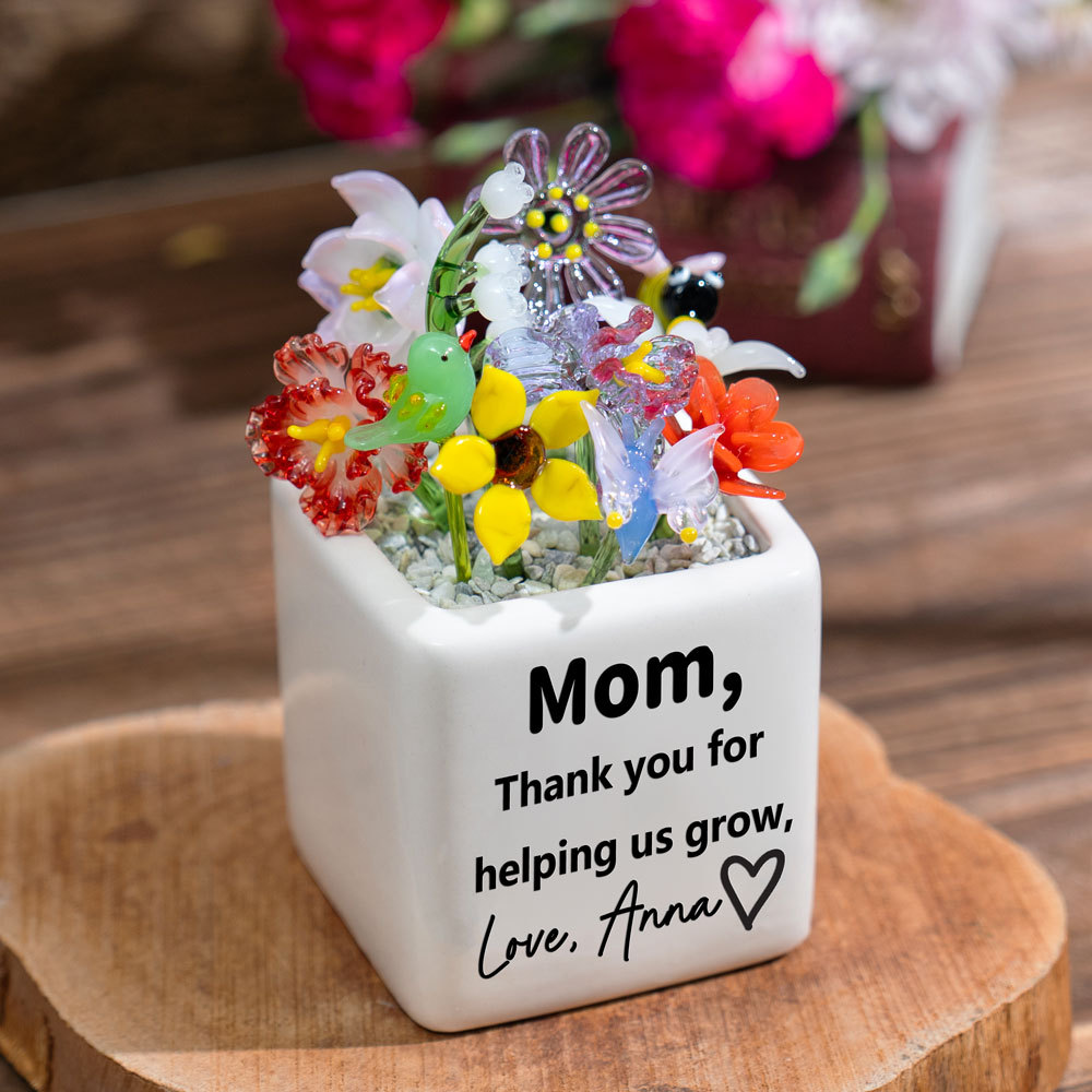 Custom Mini Glass Birth Month Flower with Plant Pot Keepsake Gifts For Mother's Day Gift Ideas