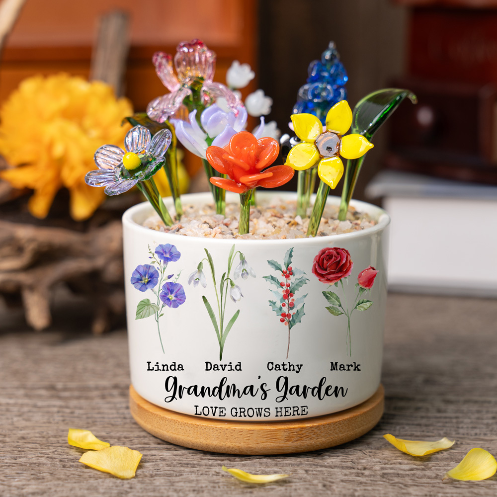 Custom Birth Flower Pot with Glass Flower Spring Decoration Mother's Day Gift