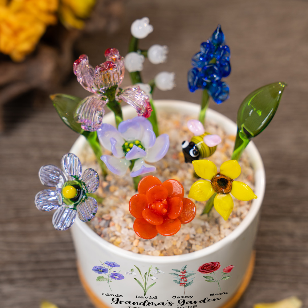 Custom Birth Flower Pot with Glass Flower Spring Decoration Mother's Day Gift