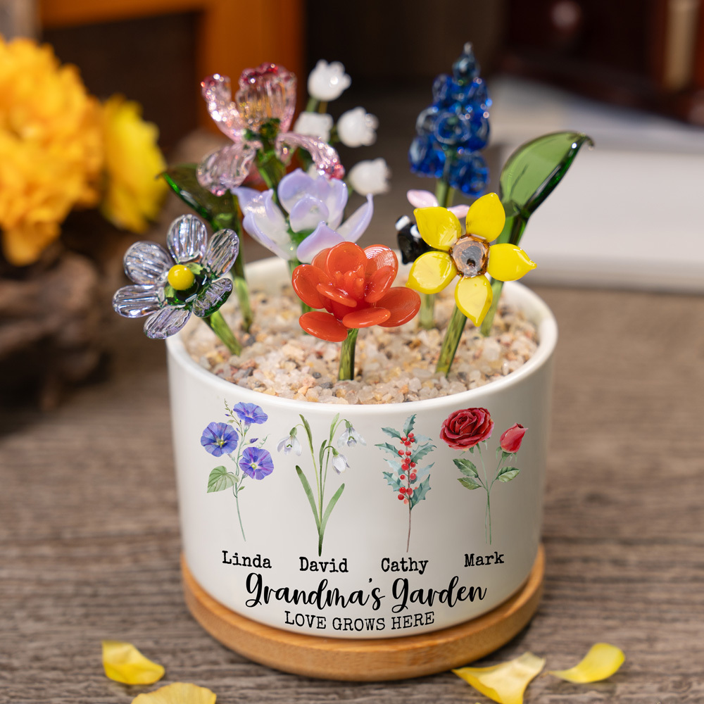 Custom Birth Flower Pot with Glass Flower Spring Decoration Mother's Day Gift