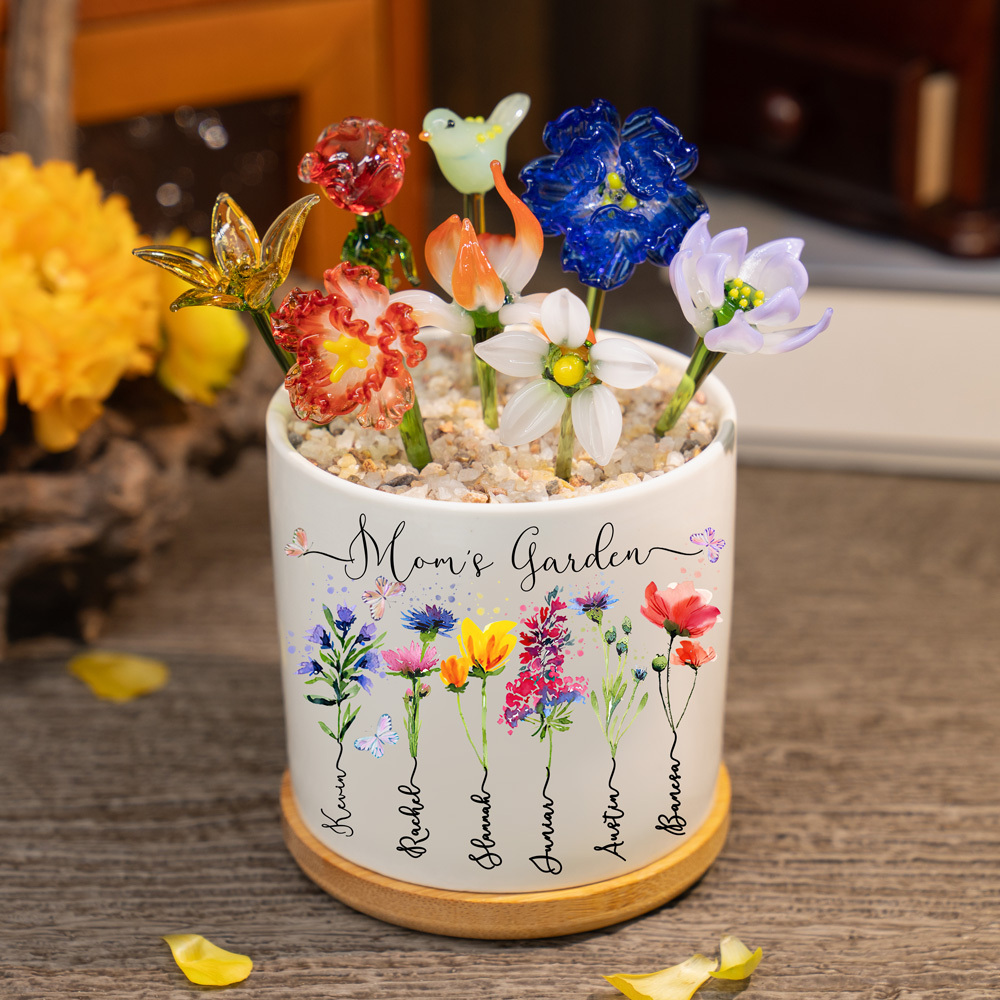 Custom Birth Flower Pot with Glass Flower Spring Decoration Mother's Day Gift
