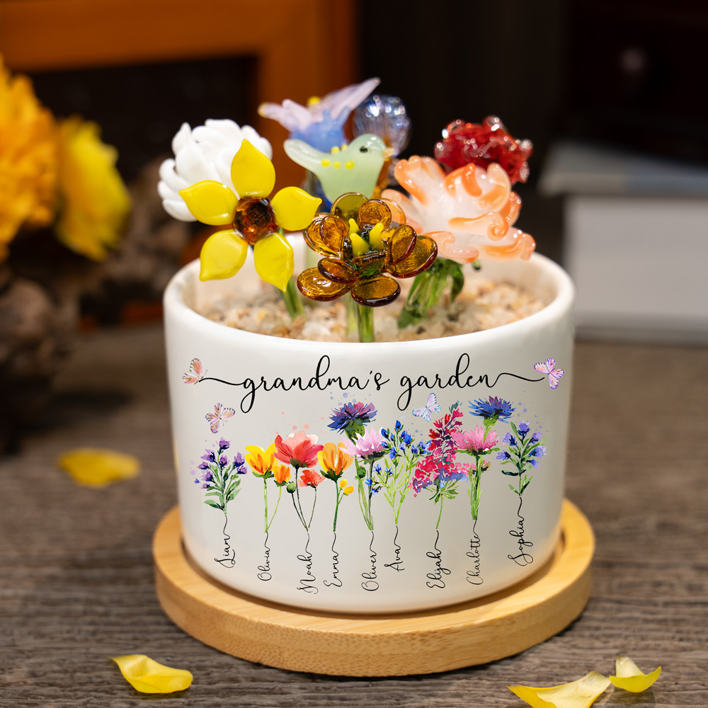 Custom Birth Flower Pot with Glass Flower Spring Decoration Mother's Day Gift