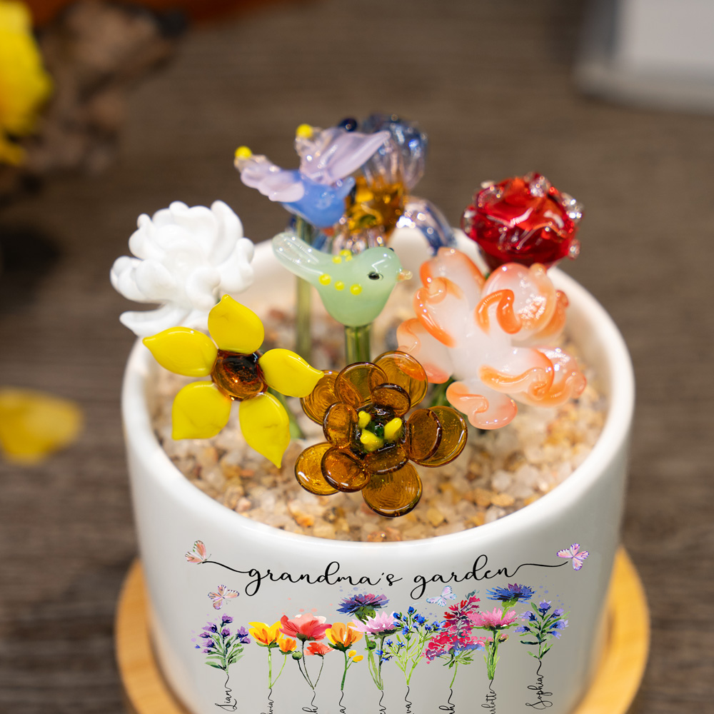 Custom Birth Flower Pot with Glass Flower Spring Decoration Mother's Day Gift