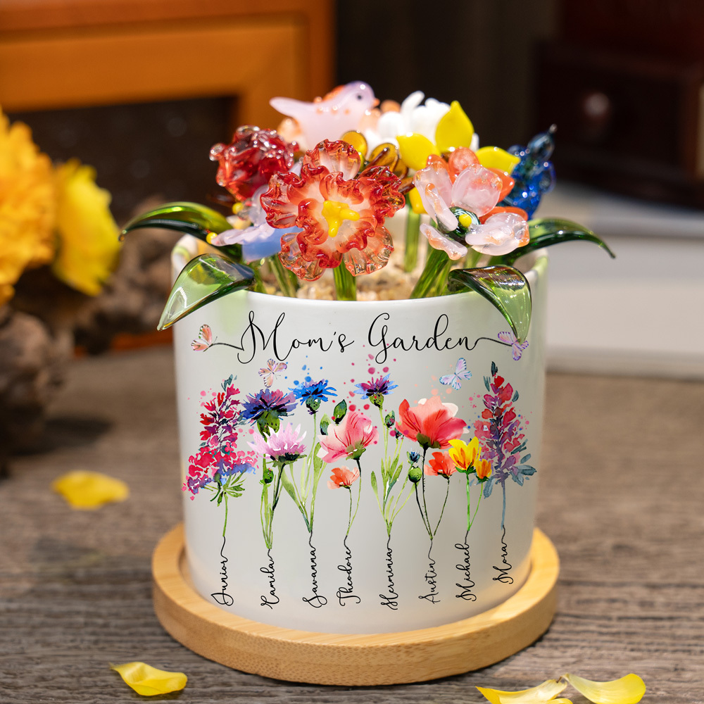 Custom Birth Flower Pot with Glass Flower Spring Decoration Mother's Day Gift