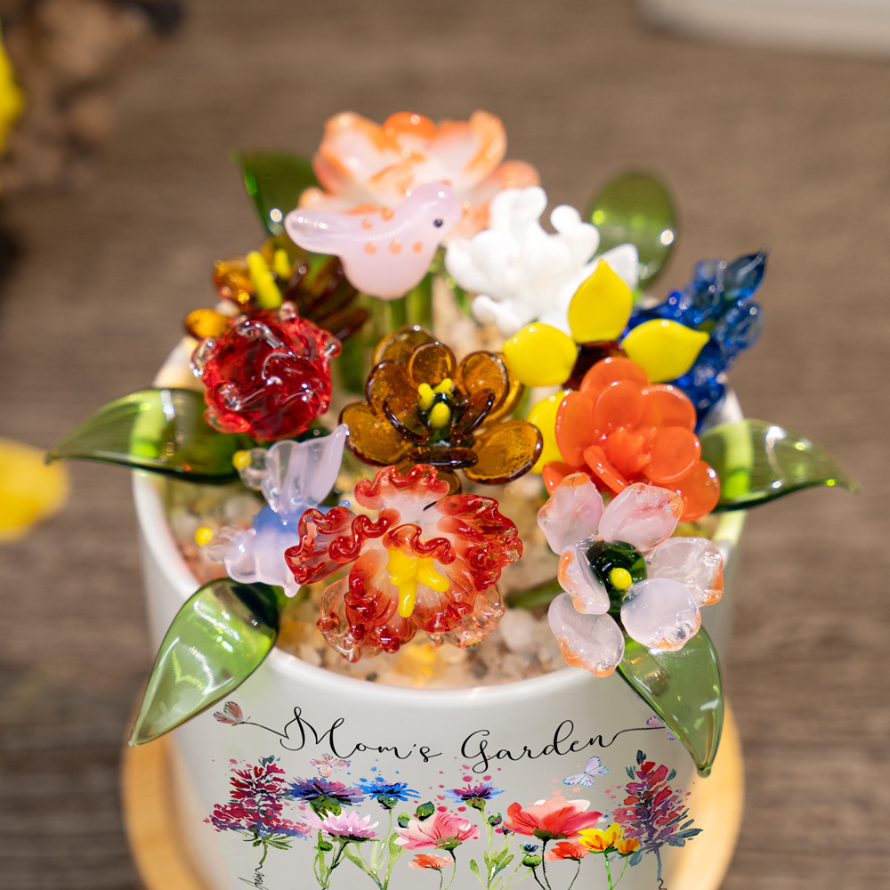 Custom Birth Flower Pot with Glass Flower Spring Decoration Mother's Day Gift