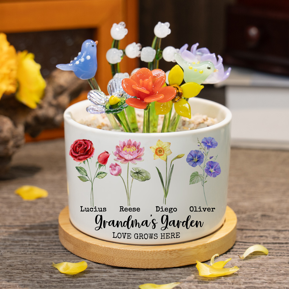 Custom Birth Flower Pot with Glass Flower Spring Decoration Mother's Day Gift