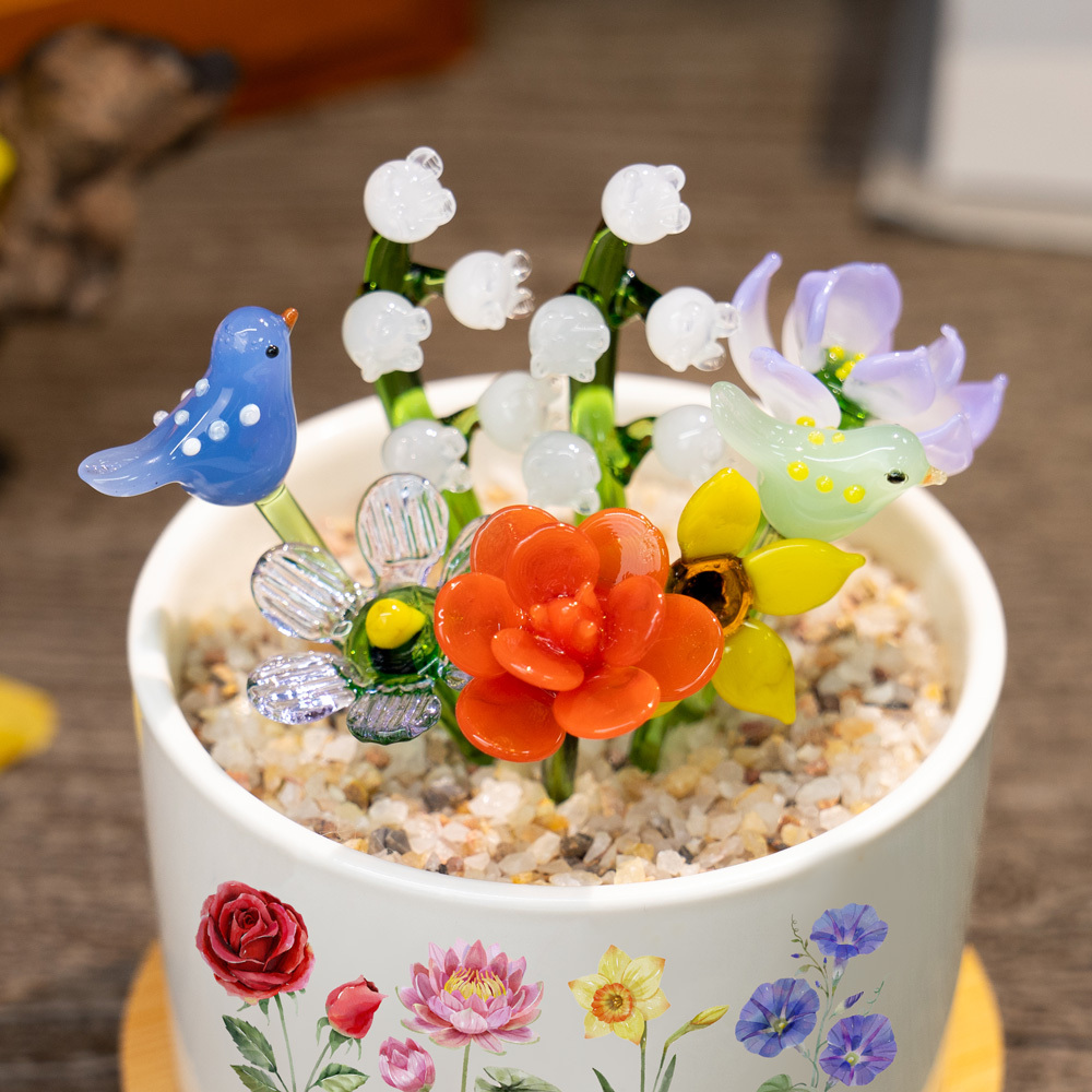 Custom Birth Flower Pot with Glass Flower Spring Decoration Mother's Day Gift