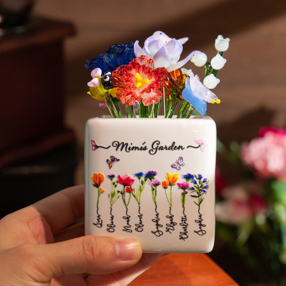 [Copy]Custom Birth Flower Pot with Mini Glass Flower Spring Decoration Mother's Day Gift