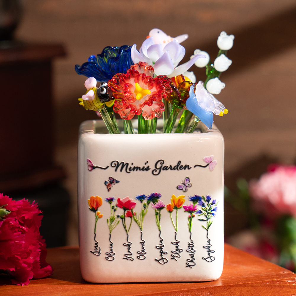 [Copy]Custom Birth Flower Pot with Mini Glass Flower Spring Decoration Mother's Day Gift