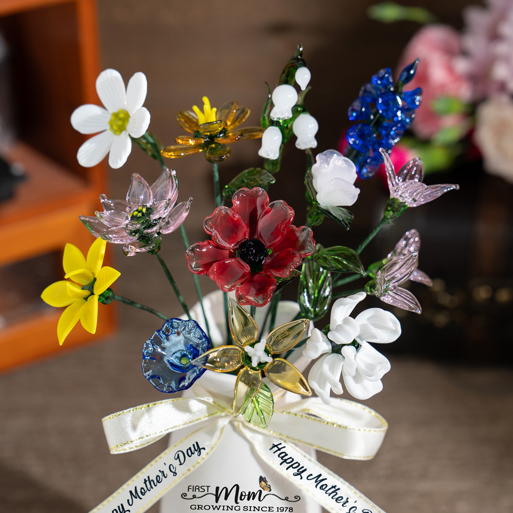 Custom Birth Flower Vase with Glass Flower Mother's Day Gift Keepsake Gift For Mom/Grandma