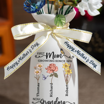 Custom Birth Flower Vase with Glass Flower Mother's Day Gift Keepsake Gift For Mom/Grandma