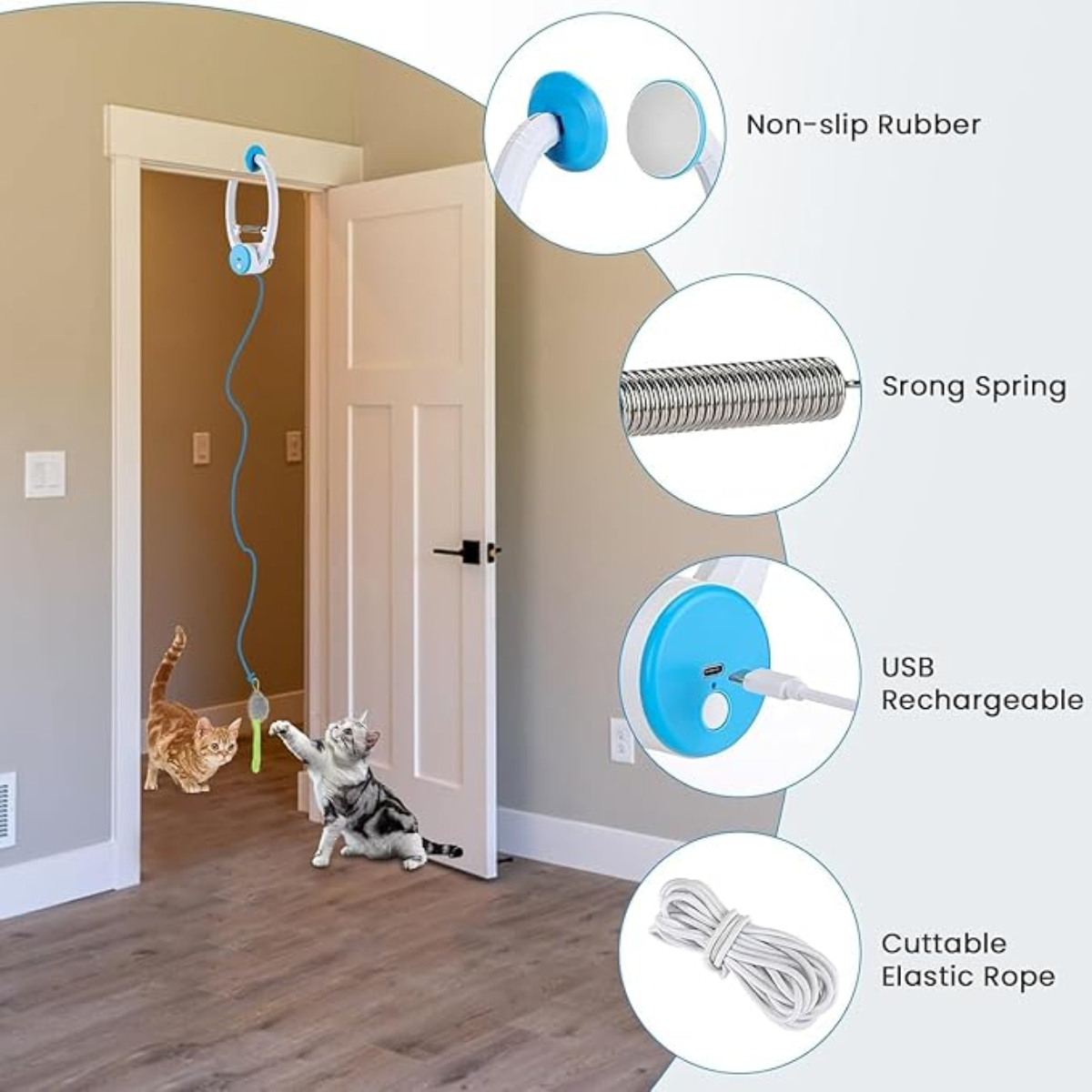 Smart USB Rechargeable Door Hanging Automatic Retractable Cat Enrichment Interactive Toys