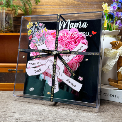 We Love You Mama Hand Holding - Personalized Family Flower Shadow Box Mother's Day Gift