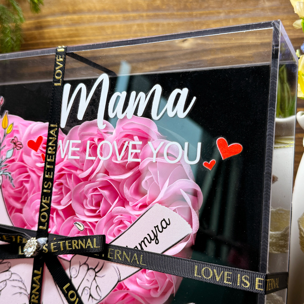 We Love You Mama Hand Holding - Personalized Family Flower Shadow Box Mother's Day Gift