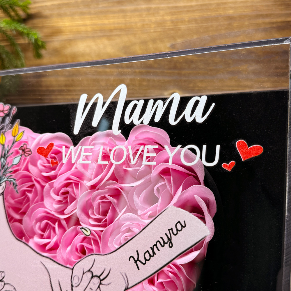 We Love You Mama Hand Holding - Personalized Family Flower Shadow Box Mother's Day Gift