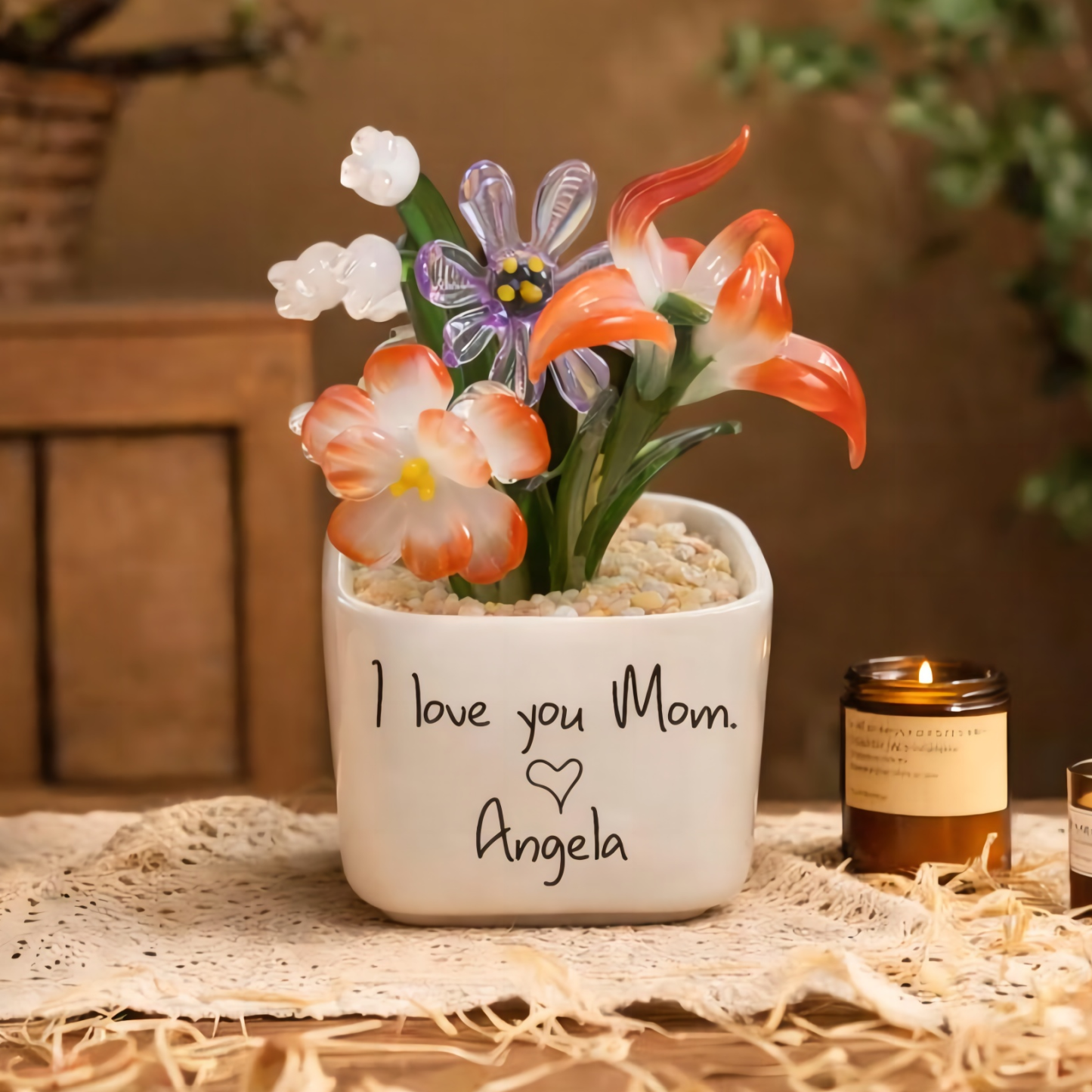 Custom Mini Glass Birth Month Flower with Plant Pot Keepsake Gifts For Mother's Day Gift Ideas