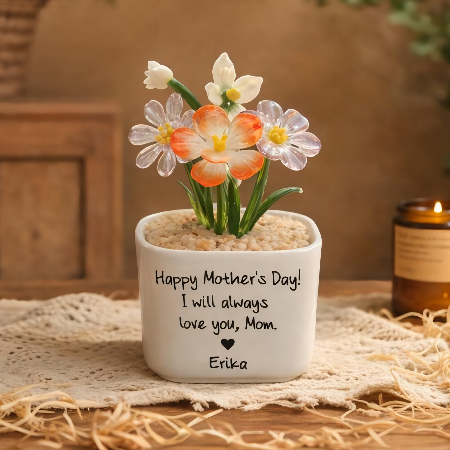 Custom Mini Glass Birth Month Flower with Plant Pot Keepsake Gifts For Mother's Day Gift Ideas