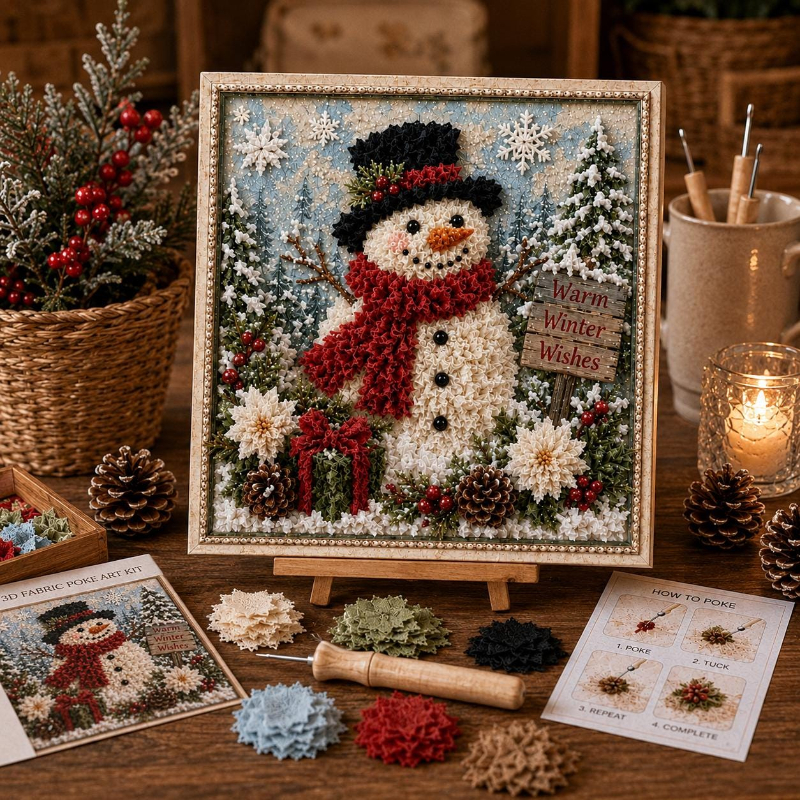 🎄 Cozy Christmas Snowman 3D Fabric Poke Art Kit