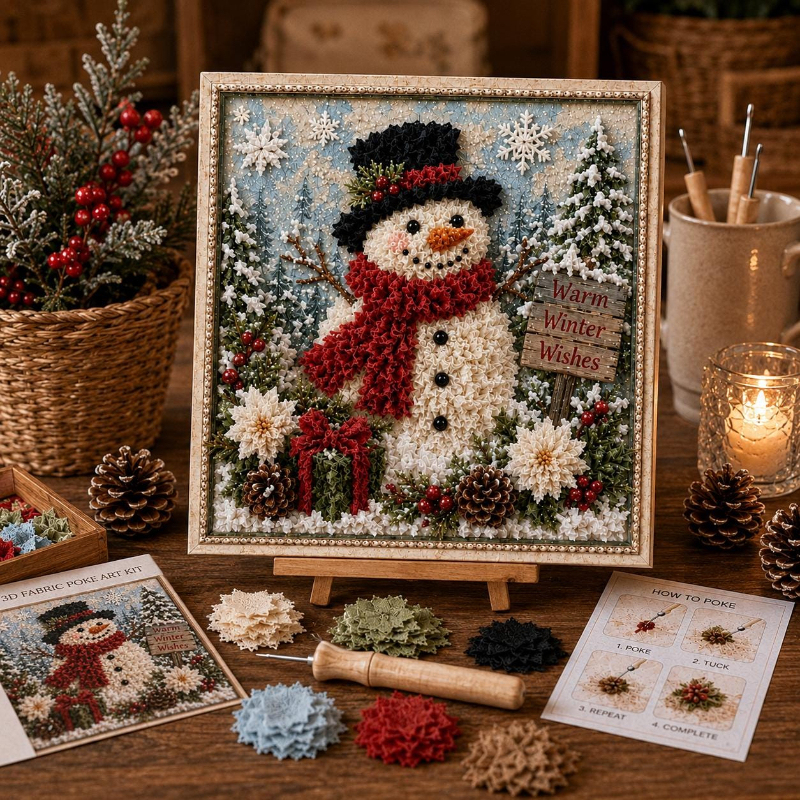 🎄 Cozy Christmas Snowman 3D Fabric Poke Art Kit