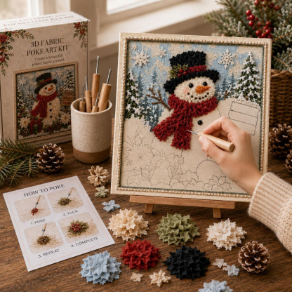 🎄 Cozy Christmas Snowman 3D Fabric Poke Art Kit