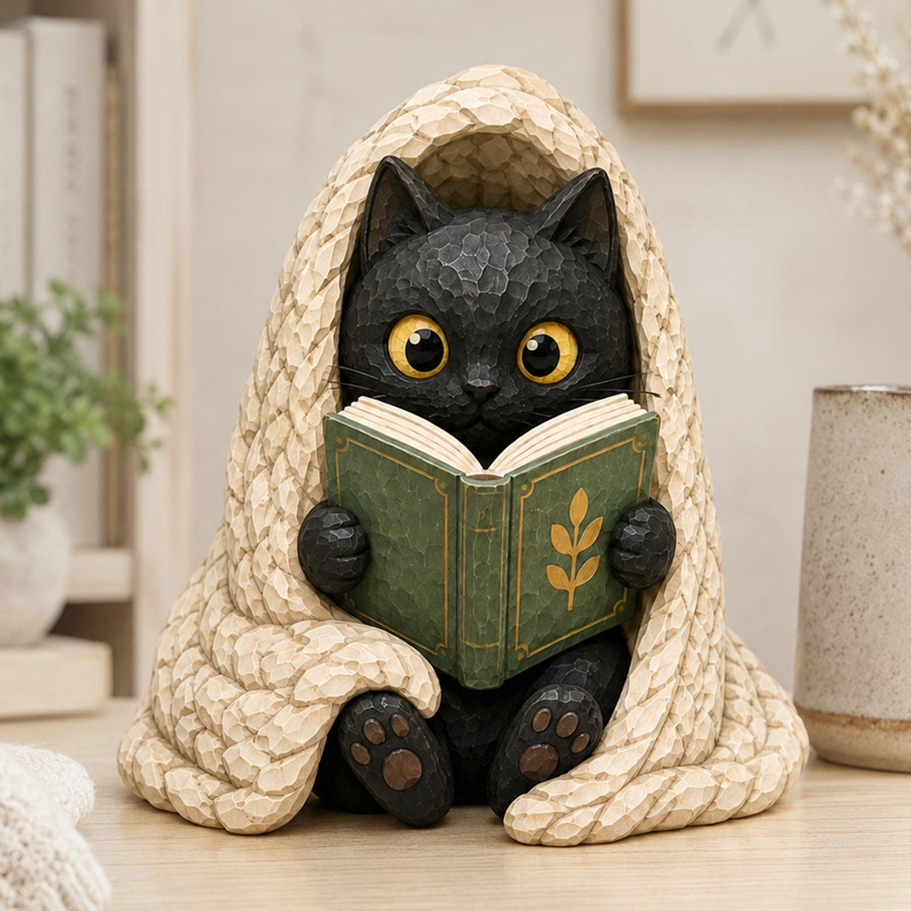 Black Cat Reading Book Decor