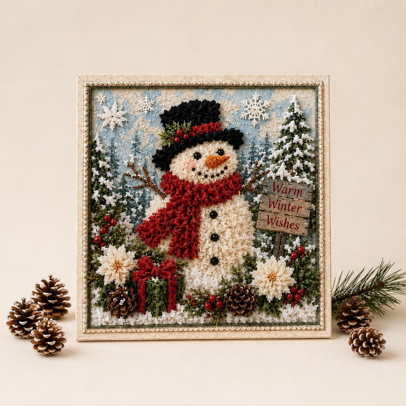🎄 Cozy Christmas Snowman 3D Fabric Poke Art Kit