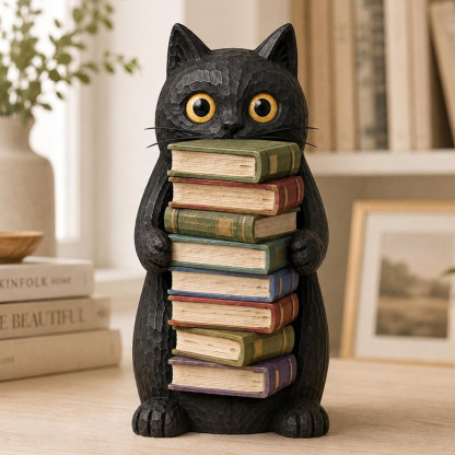 Black Cat Reading Book Decor